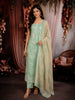 Mint Green Leaf Vine Printed Design Cotton Unstitched Salwar Material with Dupatta