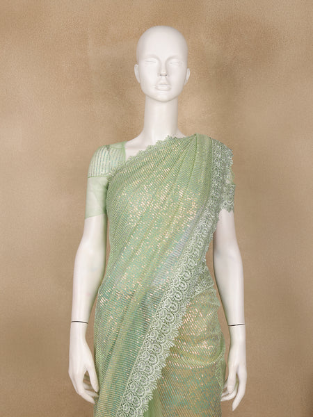 Mint Green Sequin Embellishment Organza Saree - Diadem