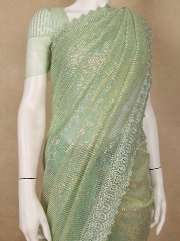 Mint Green Sequin Embellishment Organza Saree - Diadem