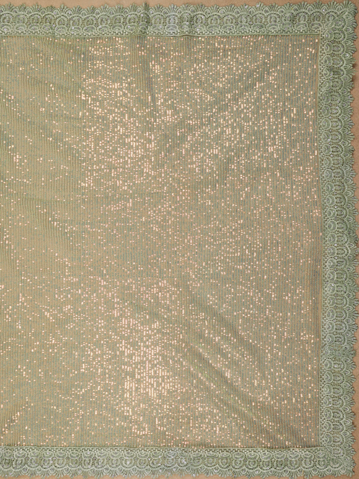 Mint Green Sequin Embellishment Organza Saree - Diadem