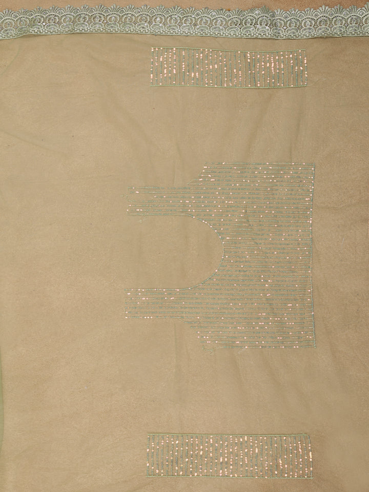 Mint Green Sequin Embellishment Organza Saree - Diadem