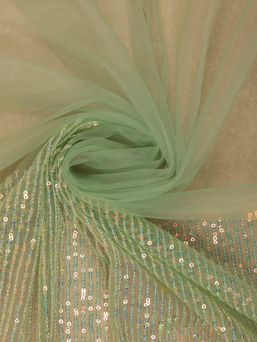 Mint Green Sequin Embellishment Organza Saree - Diadem