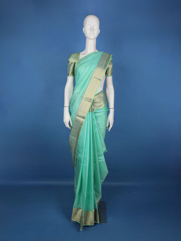 Mint Green Solid Design Woven Zari Border Silk Saree - Diadem