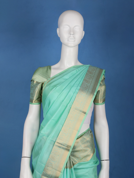 Mint Green Solid Design Woven Zari Border Silk Saree - Diadem