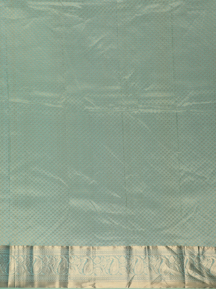 Mint Green Solid Design Woven Zari Border Silk Saree - Diadem