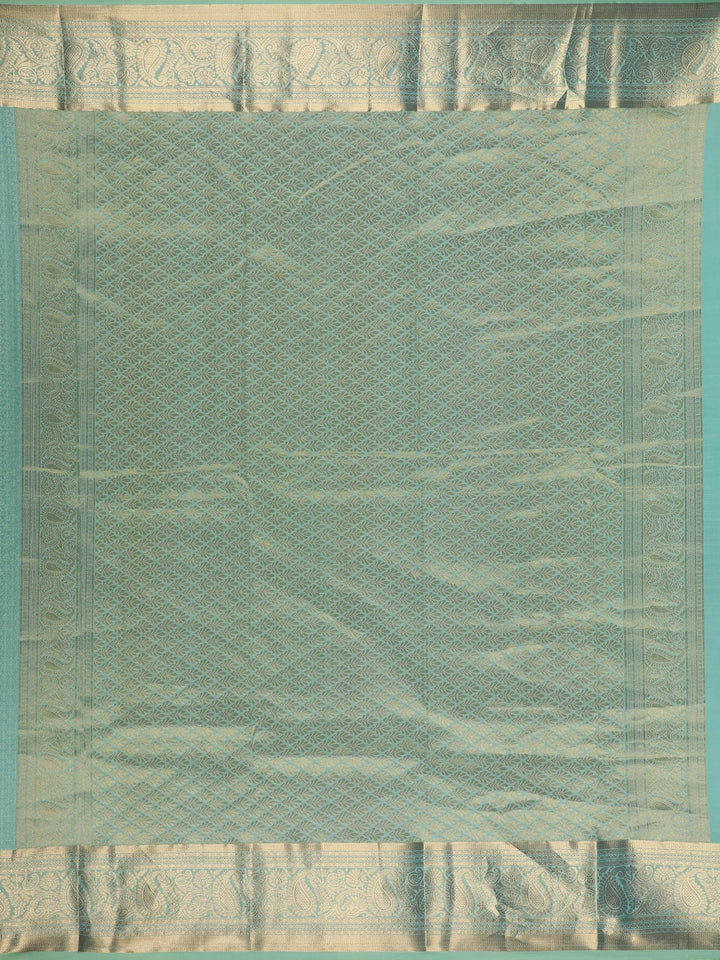 Mint Green Solid Design Woven Zari Border Silk Saree - Diadem