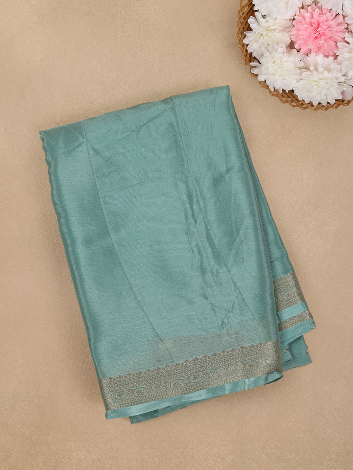 Mist Green Solid Design Antique Gold Zari Border Mysore Silk Saree - Diadem