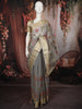 Misty Sage Grey Floral Thread Embroidered Design Pure Tussar Saree with Contrast Border