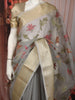 Misty Sage Grey Floral Thread Embroidered Design Pure Tussar Saree with Contrast Border