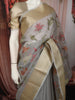 Misty Sage Grey Floral Thread Embroidered Design Pure Tussar Saree with Contrast Border