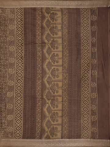 Mocha Brown Floral Printed Cotton Saree - Diadem