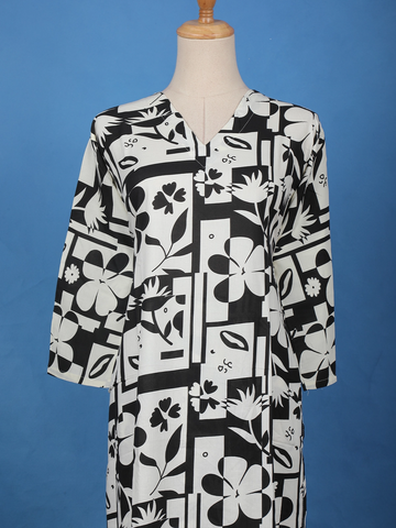 Monochrome Geometric Floral Printed Cotton Salwar Suit - Diadem