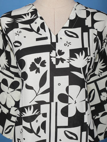 Monochrome Geometric Floral Printed Cotton Salwar Suit - Diadem