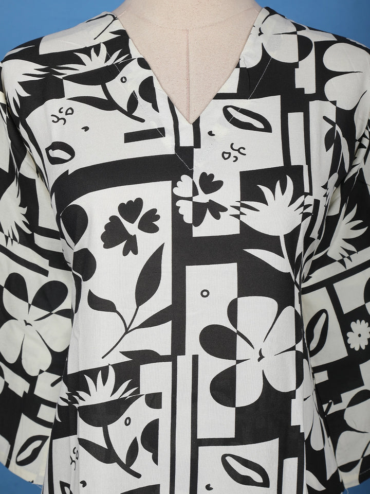 Monochrome Geometric Floral Printed Cotton Salwar Suit - Diadem