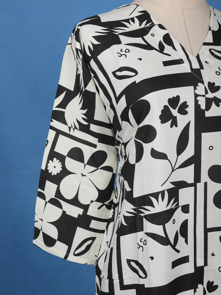 Monochrome Geometric Floral Printed Cotton Salwar Suit - Diadem