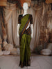 Moss Green Checked Woven Design Pure Kanchipuram Silk Saree with Contrast Korvai Border