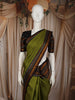 Moss Green Checked Woven Design Pure Kanchipuram Silk Saree with Contrast Korvai Border