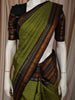 Moss Green Checked Woven Design Pure Kanchipuram Silk Saree with Contrast Korvai Border