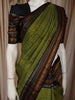 Moss Green Checked Woven Design Pure Kanchipuram Silk Saree with Contrast Korvai Border