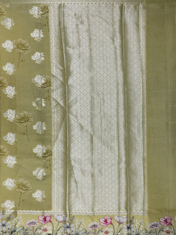 Moss Green Floral Design Tussar Silk Saree - Diadem
