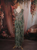 Moss Green Floral Sequins Embroidered Design Georgette Ready To Wear Saree with Designer Blouse
