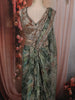 Moss Green Floral Sequins Embroidered Design Georgette Ready To Wear Saree with Designer Blouse