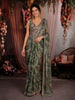 Moss Green Floral Sequins Embroidered Design Georgette Ready To Wear Saree with Designer Blouse