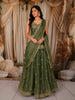 Moss Green Floral Sequins and Beads Embroidered Design Organza Bridesmaids Lehenga with Dupatta