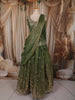 Moss Green Floral Sequins and Beads Embroidered Design Organza Bridesmaids Lehenga with Dupatta