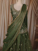 Moss Green Floral Sequins and Beads Embroidered Design Organza Bridesmaids Lehenga with Dupatta