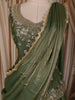 Moss Green Floral Sequins and Beads Embroidered Design Organza Bridesmaids Lehenga with Dupatta