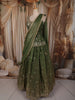 Moss Green Floral Sequins and Beads Embroidered Design Organza Bridesmaids Lehenga with Dupatta