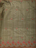 Moss Olive Green Solid Woven Design Pure Tussar Saree with Floral Scalloped Border