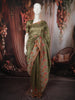 Moss Olive Green Solid Woven Design Pure Tussar Saree with Floral Scalloped Border