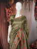 Moss Olive Green Solid Woven Design Pure Tussar Saree with Floral Scalloped Border