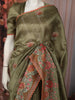 Moss Olive Green Solid Woven Design Pure Tussar Saree with Floral Scalloped Border