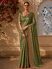 Moss Olive Green Solid Woven Design Pure Tussar Saree with Floral Scalloped Border
