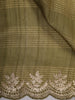 Moss Olive Green Striped Woven Design Pure Tussar Saree with Contrast Blouse