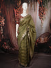 Moss Olive Green Striped Woven Design Pure Tussar Saree with Contrast Blouse