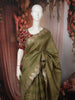 Moss Olive Green Striped Woven Design Pure Tussar Saree with Contrast Blouse