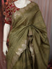 Moss Olive Green Striped Woven Design Pure Tussar Saree with Contrast Blouse