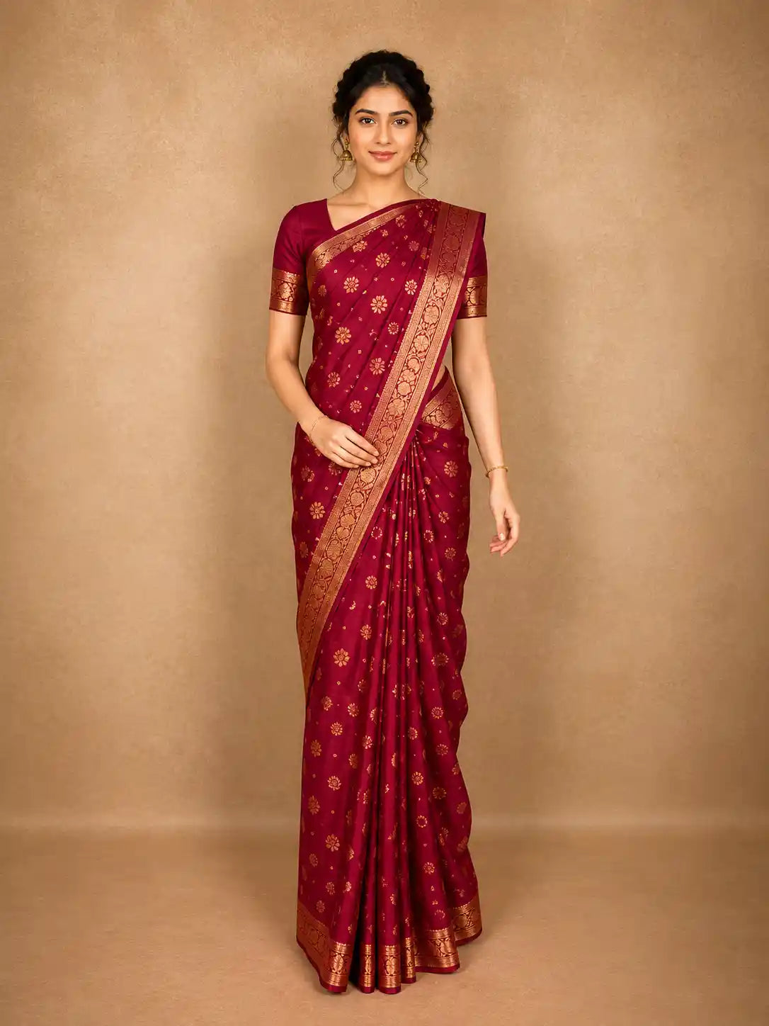 Mulberry Purple Butta Woven Design Kanchipuram Silk Saree with Zari Border