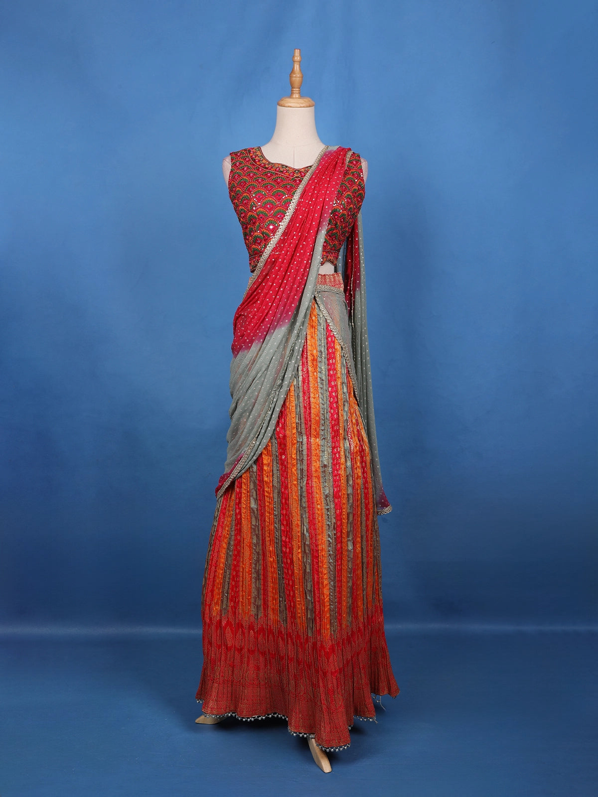 Multi-Color Beaded Sequins Embroidery Silk Lehenga - Diadem