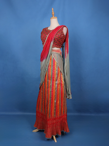 Multi-Color Beaded Sequins Embroidery Silk Lehenga - Diadem