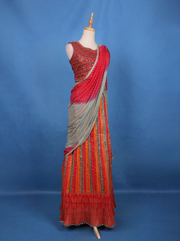 Multi-Color Beaded Sequins Embroidery Silk Lehenga - Diadem