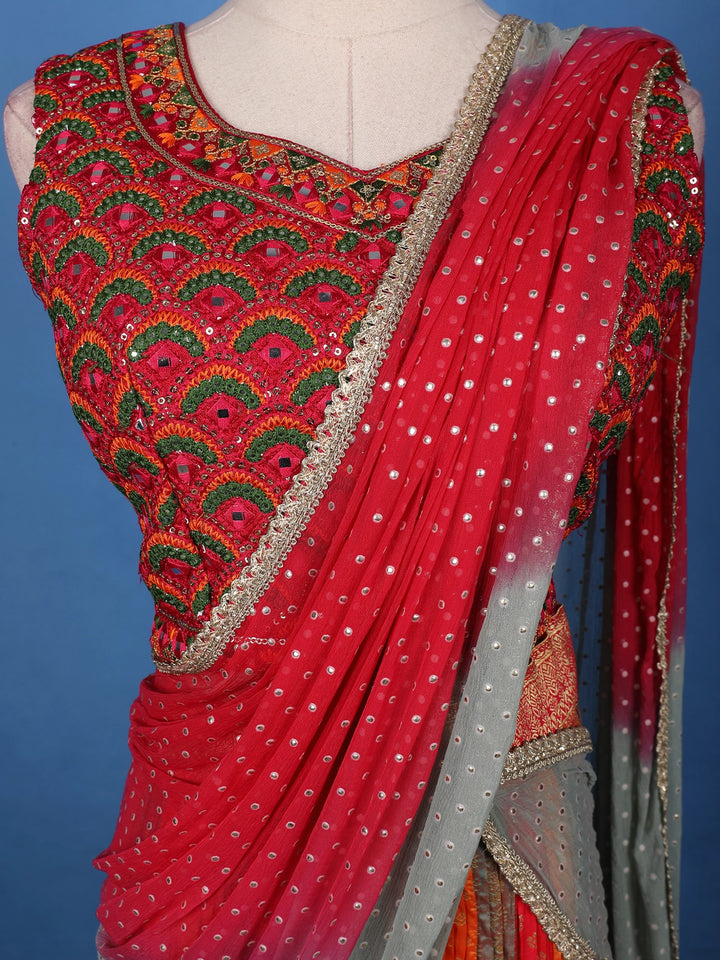 Multi-Color Beaded Sequins Embroidery Silk Lehenga - Diadem