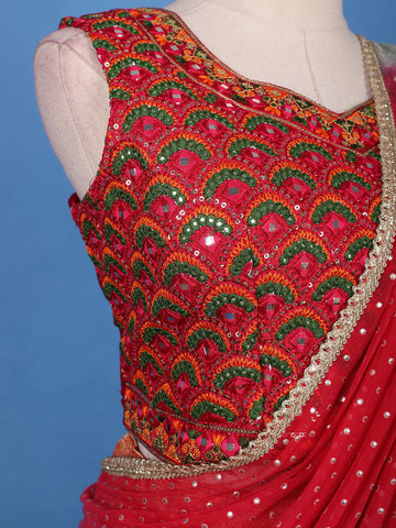 Multi-Color Beaded Sequins Embroidery Silk Lehenga - Diadem