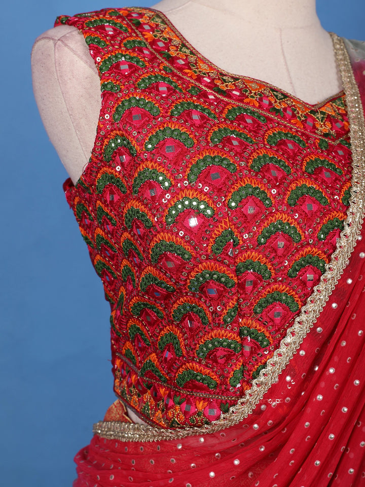 Multi-Color Beaded Sequins Embroidery Silk Lehenga - Diadem