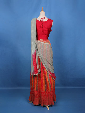 Multi-Color Beaded Sequins Embroidery Silk Lehenga - Diadem