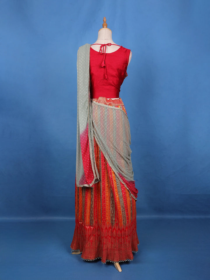 Multi-Color Beaded Sequins Embroidery Silk Lehenga - Diadem